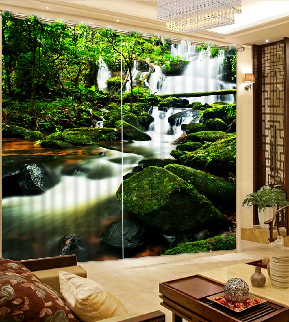 

modern living room curtains 3d curtains Natural woods creek custom curtains home bedroom decoration