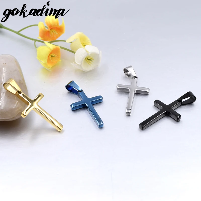 Gokadima Fashion Trendy Stainless Steel Simple Little Cross Pendant Necklace For men or women jewelry 2018, 4 colors