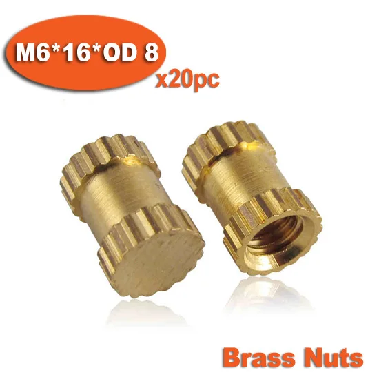 

20pcs M6 x 16mm x OD 8mm Injection Molding Brass Knurled Thread Inserts Nuts