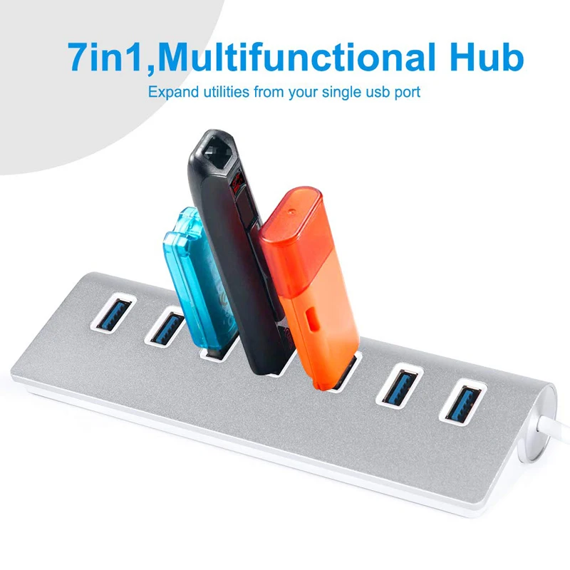 USB HUB 3.0 7 Ports Multi Splitter With Power Adapter Switch Hab High Speed 5Gbps For Macbook Pro Laptop PC Computer Accessories
