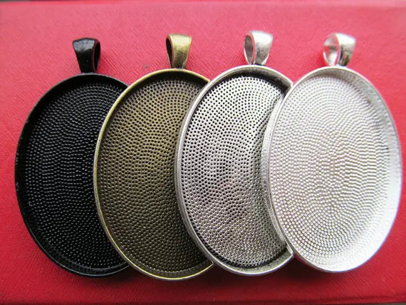 

5pcs Antique Silver/Antique Bronze Oval Base Setting Tray Bezel Pendant Charm,Hollow Tray,fit 30mmx40mm Cabochon/Cameo
