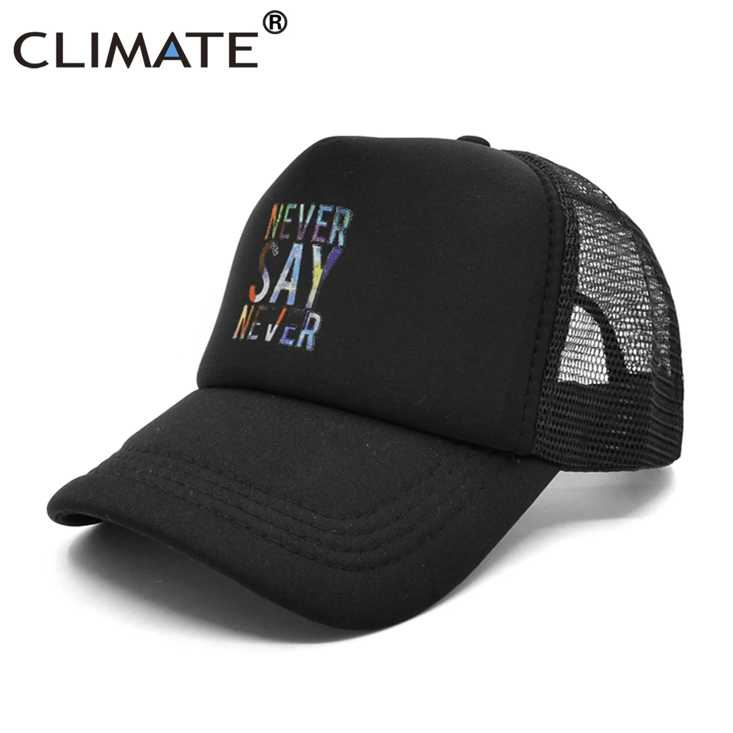 CLIMATE Cool 3D Stars Letter Trucker Cap Youth Never Say Never Black Caps Cap Summer Hip Hop Mesh Trucker Caps Hat for Men Youth