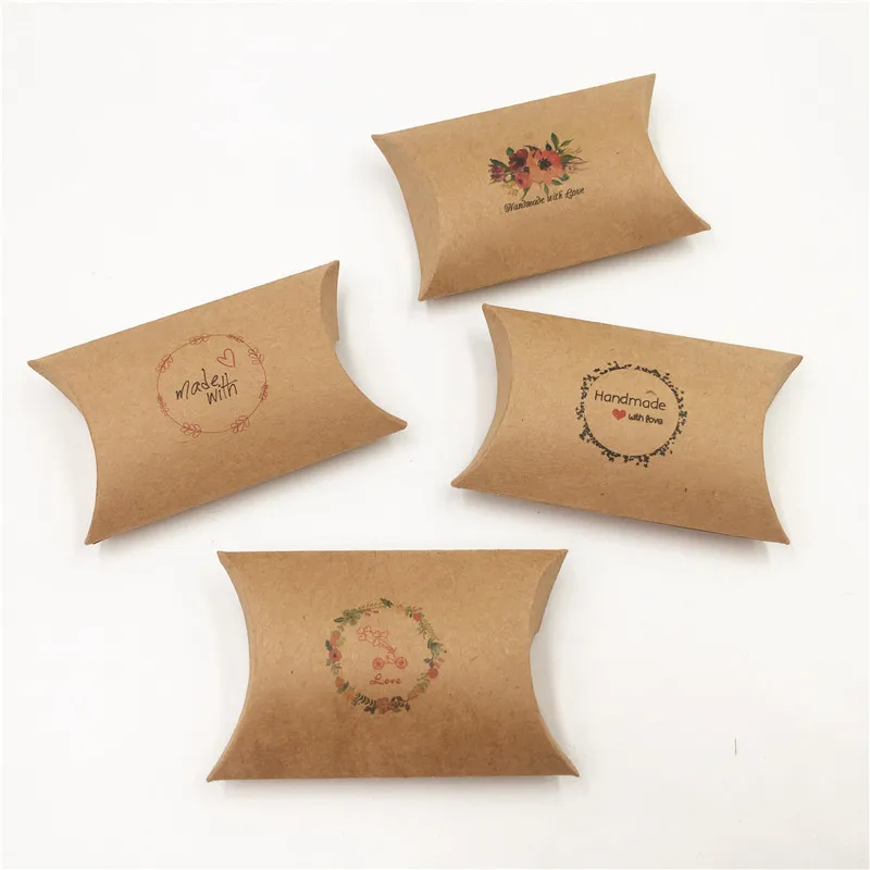 12 pcs New paper gift box candy favor packing pillow box kraft paper  gift packing & display box 80x55x20mm Mult Designs