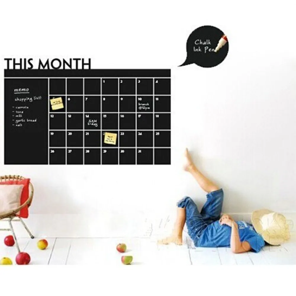 Diy 56x38cm Monthly chalkboard wall sticker,Blackboard Removable Vinyl Wall Sticker Chalkboard Calendar Decal Planner Mural