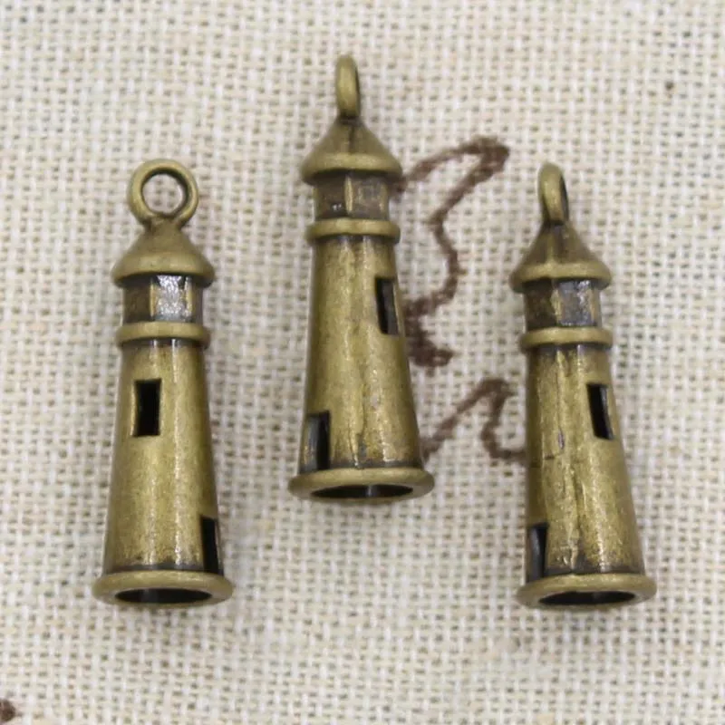 12pcs Charms Hollow Lighthouse 25x8mm Antique Making Pendant fit,Vintage Tibetan Bronze Silver color,DIY Handmade Jewelry