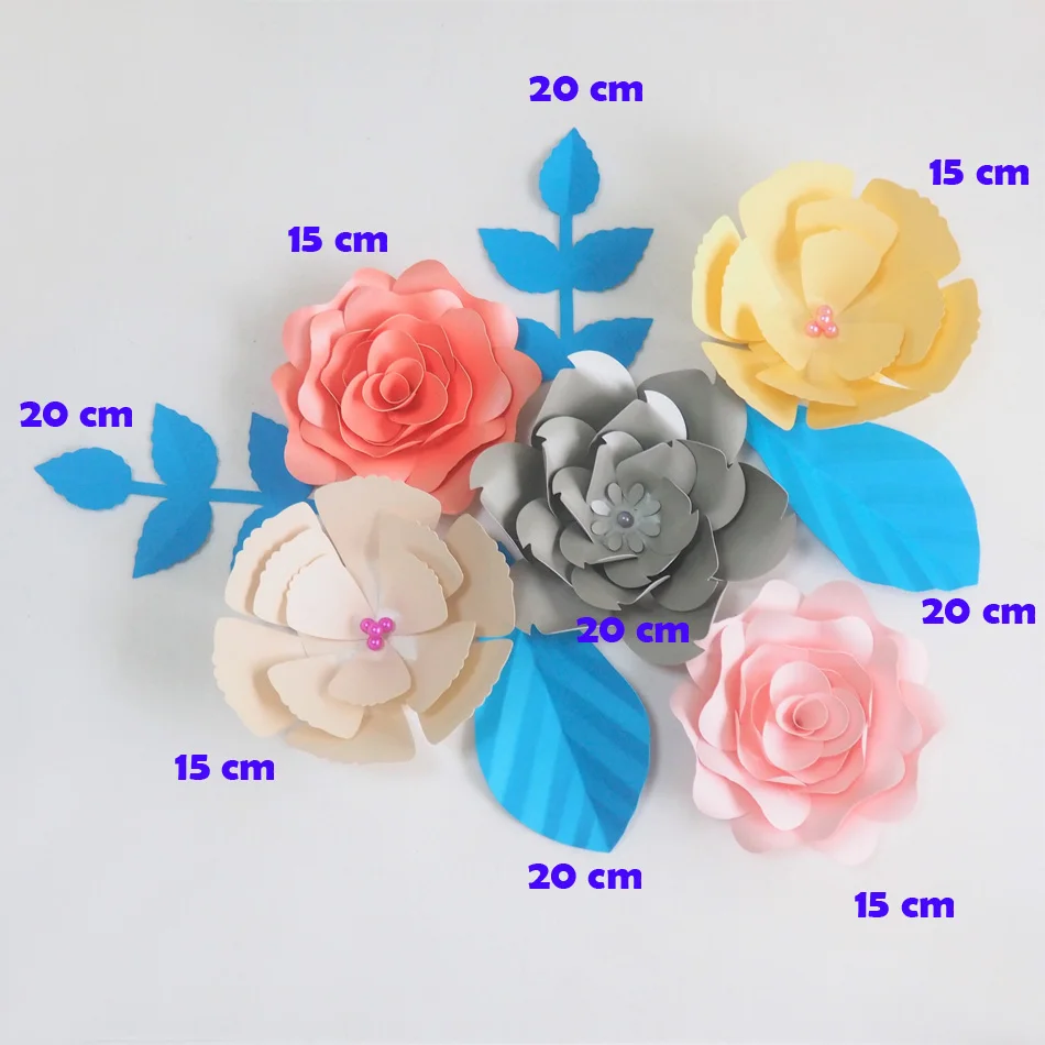 DIY Artificial Flowers Fleurs Artificielles Backdrop Giant Paper Rose 5PCS + 4 Leaves For Bedroom's Nursery Wall Deco Video