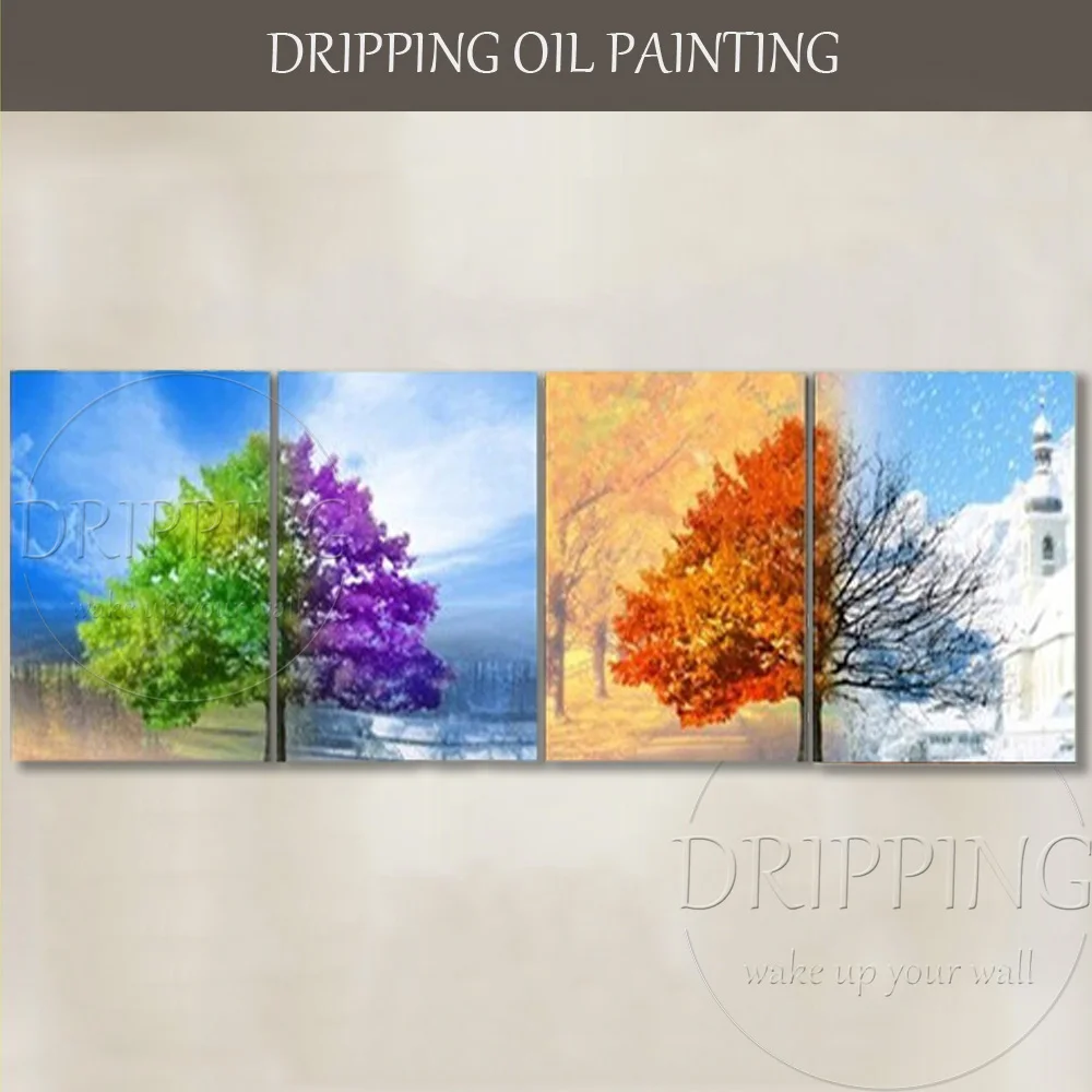 

Painter Team Supply High Quality Hand-painted Abstract 4 Seasons Landscape Oil Painting on Canvas 4 Pieces Landscape Painting