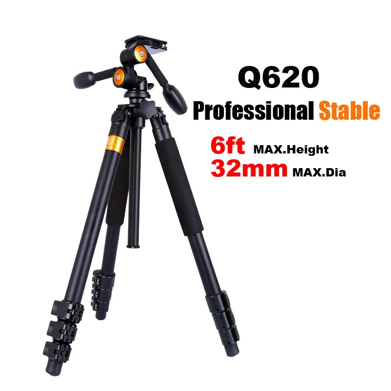 QZSD Q620 Professional DSLR Video Camera Tripod + Panoramic Head Stable Heavy Camera Stand for Telephoto Lens Recorder Camcorder