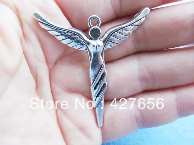 5pcs Heavy Thick Good quality Antique silver tone Blank Slender Angel Cross Pendant Charm/Finding