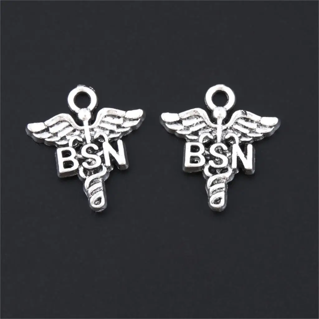 15Pcs Silber Farbe Caduceus-medizinisches Symbol BSN Charms Krankenschwester Arzt Anhänger Befund Halsketten Schmuck Handwerk 20X17mm A3195