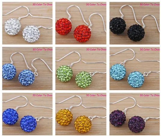 

Can Mix Color!DHL Free 10mm Hot crystal Stud Earrings Micro Pave Disco Ball crystal Drop Studs Clay earrings