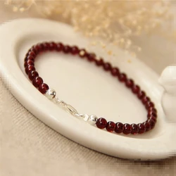 Lii Ji Natural AAA Red Garnet 3-4mm Beads Bracelet 925 Sterling Silver Fashion Delicate Jewelry For Women Gift