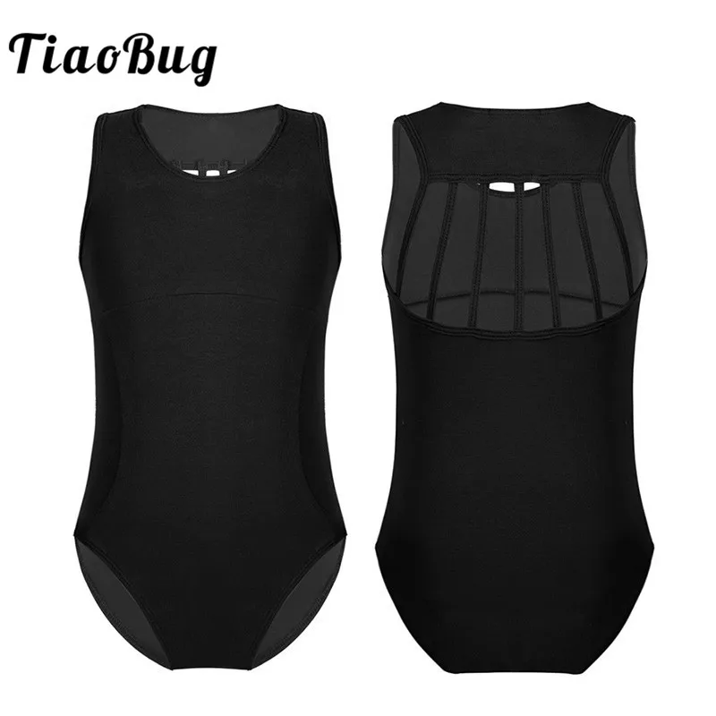 TiaoBug Kids Teens Sleeveless Professional Ballet Gymnastics Leotard Girls Solid Color Sports Bodysuit Children Girls Dance Wear