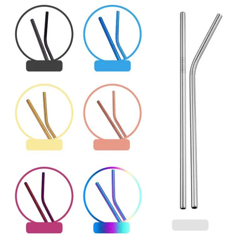 

500pcs/lot 265mm*6mm Colorful 304 Stainless Steel Straws Reusable Drinking Straw High Quality Bent Metal Straw Free laser logo