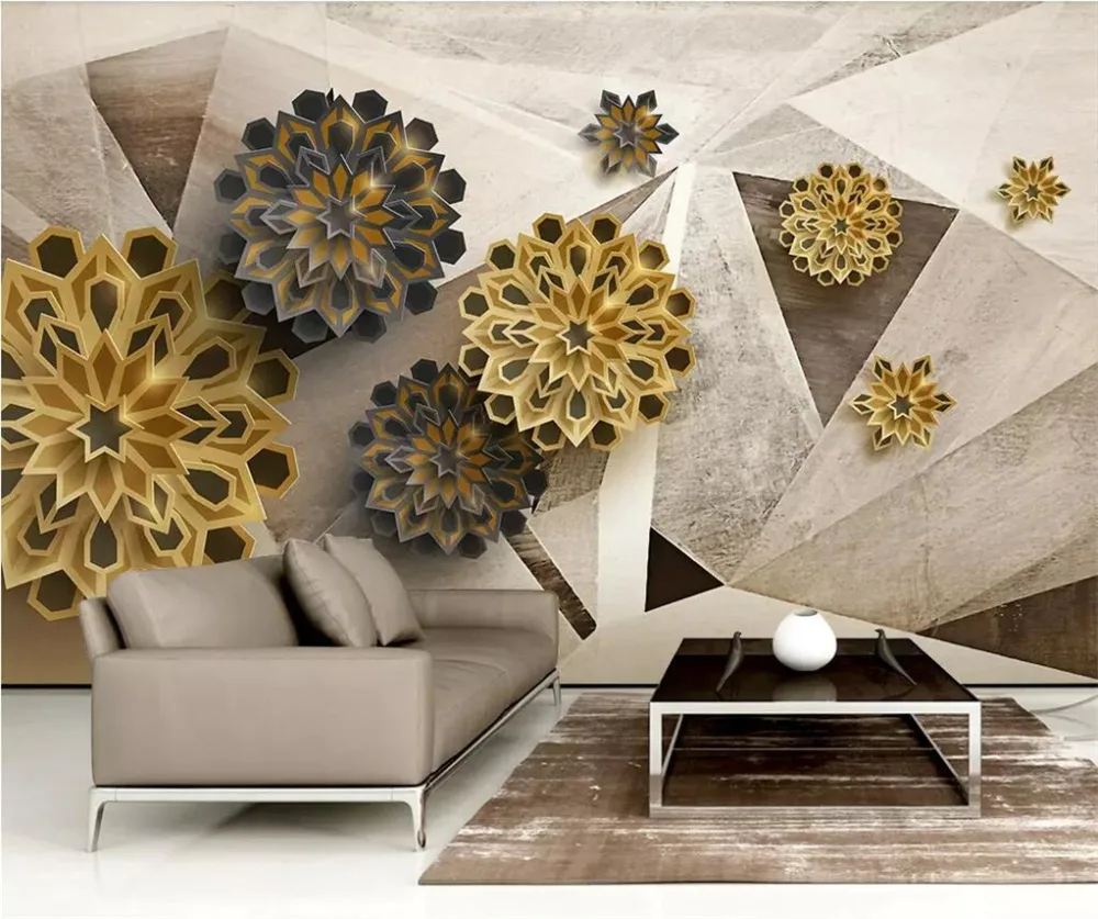 beibehang Custom wallpaper 3d stereo photo murals fashion polygon 3d vintage abstract flower TV background wall paper 3d mural