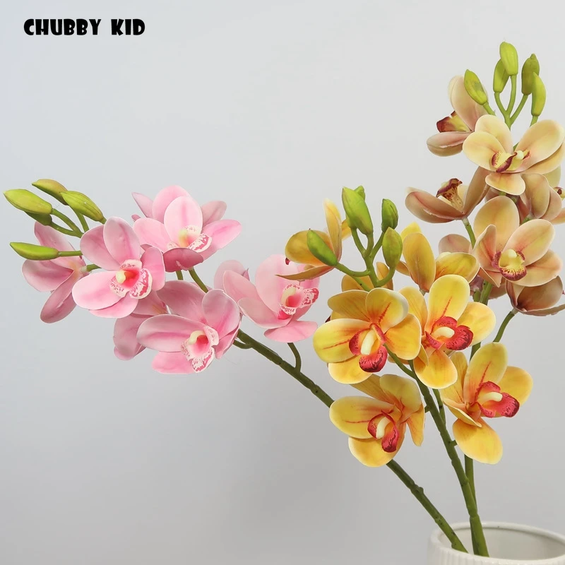 

100% Hi-Q 3D Real touch artificial Faber Cymbidium wholesale small hand felt orchids flowers wedding decorative orchids 6pcs