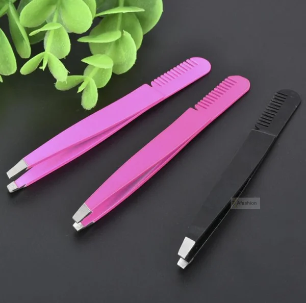 1pc steel eyebrow tweezer with small comb face hair removal eyebrow clip makeup tools