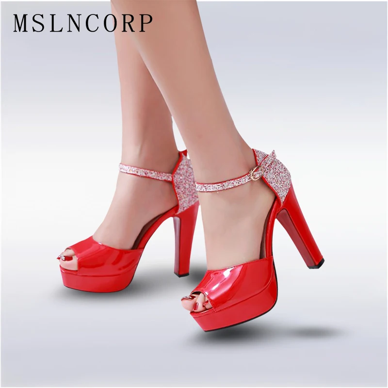 

size 34-43 Women Ultra Very High Heel Pumps Dress Shoes Peep Toe Platform Thick Heel Ankle Strap Buckle Party Wedding Sandals