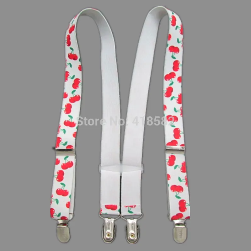 BD062--New Arrival cherry print suspenders for baby 2.5*65cm 4 clips-on Children Accessories free ship