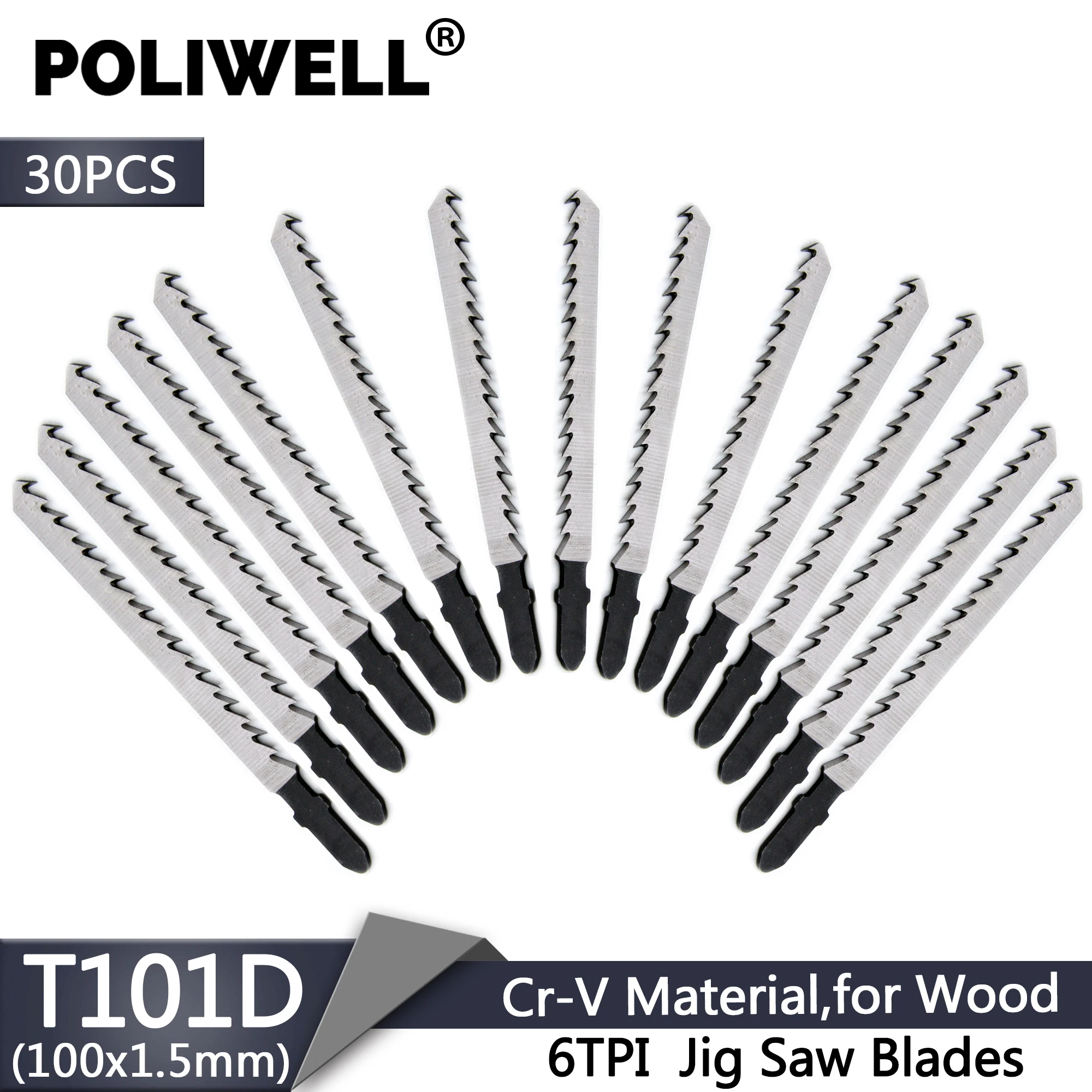 

POLIWELL 30PCS 100mm Chrome Vanadium Steel T101D 6TPI Jig Saw Blades Set Reciprocating Saw Blade for Metal Wood Cutting Home DIY