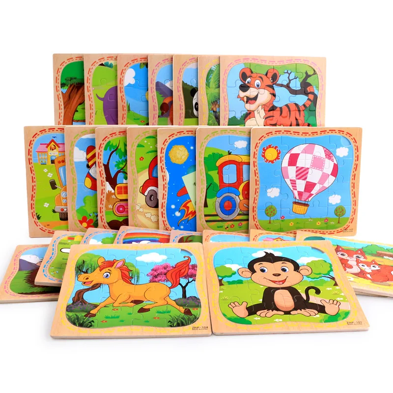 DIY 3D Puzzle Wooden Cartoon Animal Traffic Cognition Jigsaw Early Learning Educational Creative Toys For Children Kids Babys