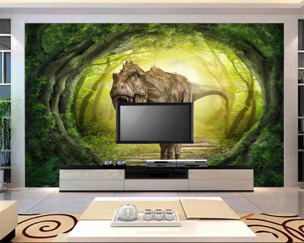 사용자 정의 3D 공룡 세계 풍경 숲 TV 배경, 집 장식 배경 벽화 사진 3d 벽지