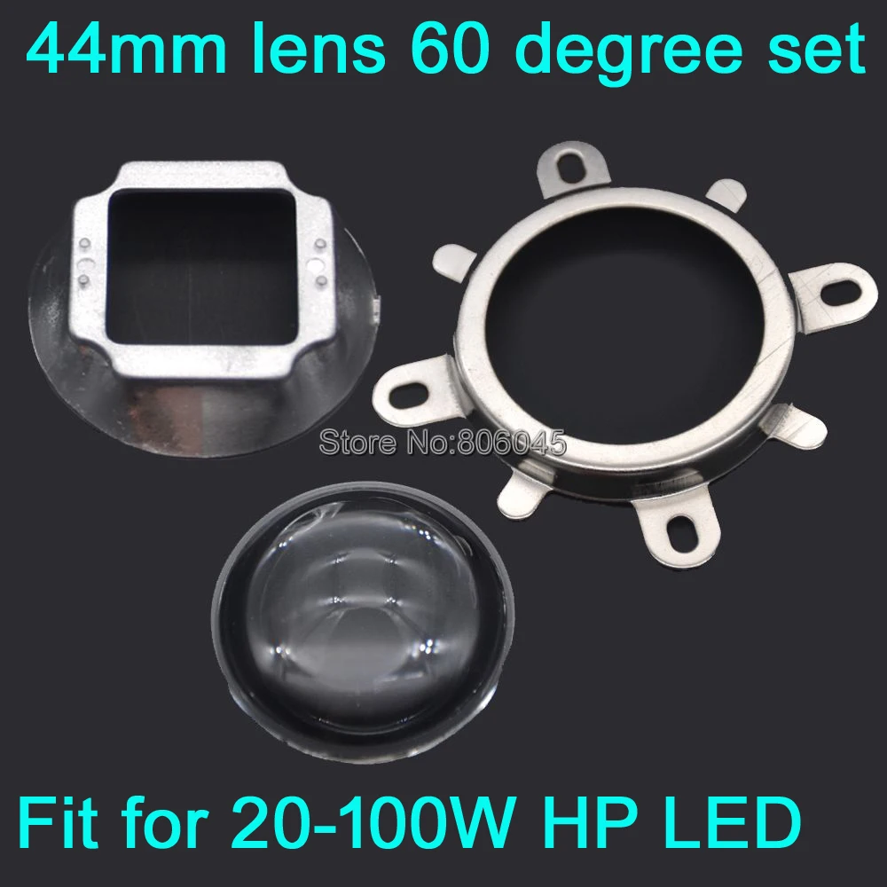 1Set 44mm Glass LED Lens 60 Degree Beam Angle + 50mm Reflector Collimator + Fixed Bracket for 20W 30W 50W 100W High Power LED