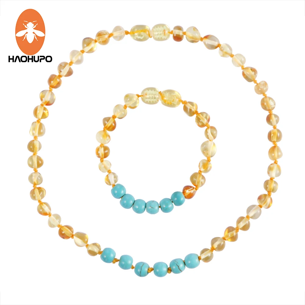 

HAOHUPO Baltic Amber Teething Bracelet / Necklaces with Natural Turquoise Women Jewelry Original Choker Handmade Design Jewelry