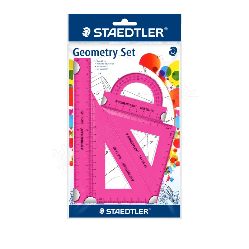 STAEDTLER สีนักเรียนสี่ชิ้นชุดไม้บรรทัดสามเหลี่ยมแผ่นเครื่องวัดมุม