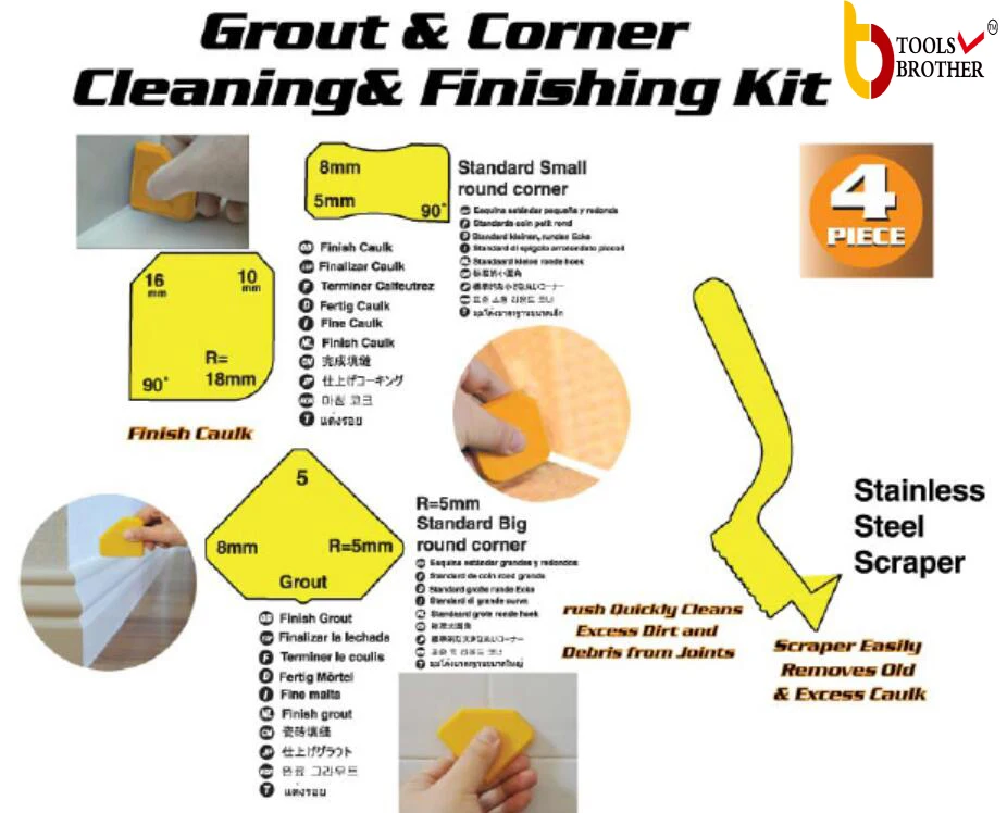 Caulking Tool Kit Kit Schraper Kit Troffel Caulking Tool Kit (4 Stuks) met Een Borstel Rvs Removal Tool