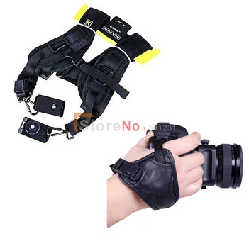 New Black Soft Quick Double Camera Sling Neck Shoulder Belt Strap and Hand grip Wrist Strap For Dslr camera