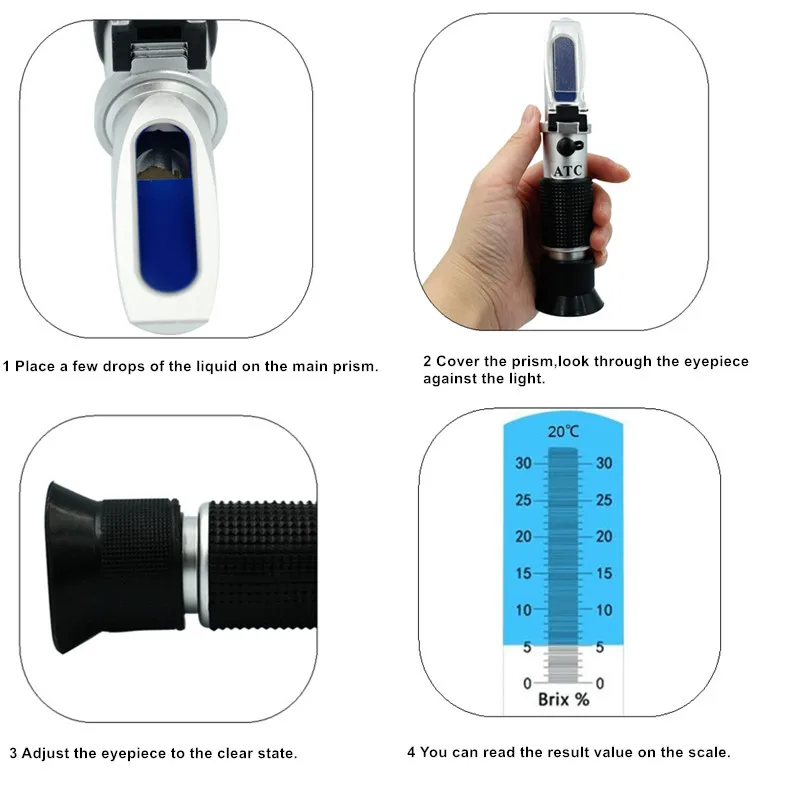 Auto Refractometer Sugar Concentration ATC Sweetness Tester Fruit Sugar Meter for Homebrew Honey Vegetables Range Brix 0-32%