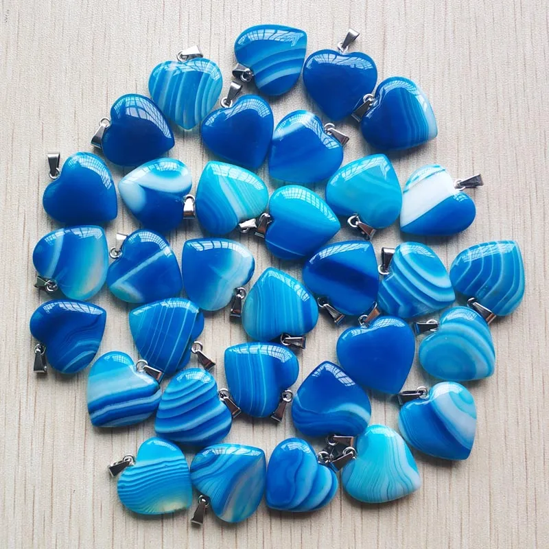 Wholesale 36pcs/lot fashion good quality blue stripe onyx heart shape charms pendants for  jewelry making 20mm free shipping