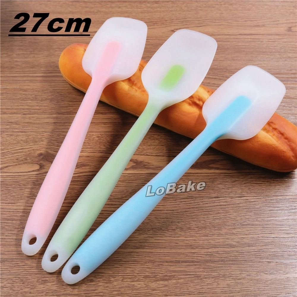 (3pcs/lot) 27cm Big flat-end T style semi-transparent silicone spatula kitchen spoon egg flour butter mixing stir tools pastry