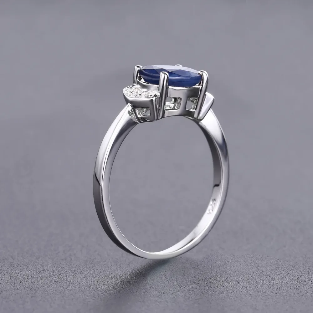 GEM\'S BALLET 2.02Ct Classic Natural Blue Sapphire Rings For Women Real 925 Sterling Silver Oval Ring Wift Anniversary Fine Gift