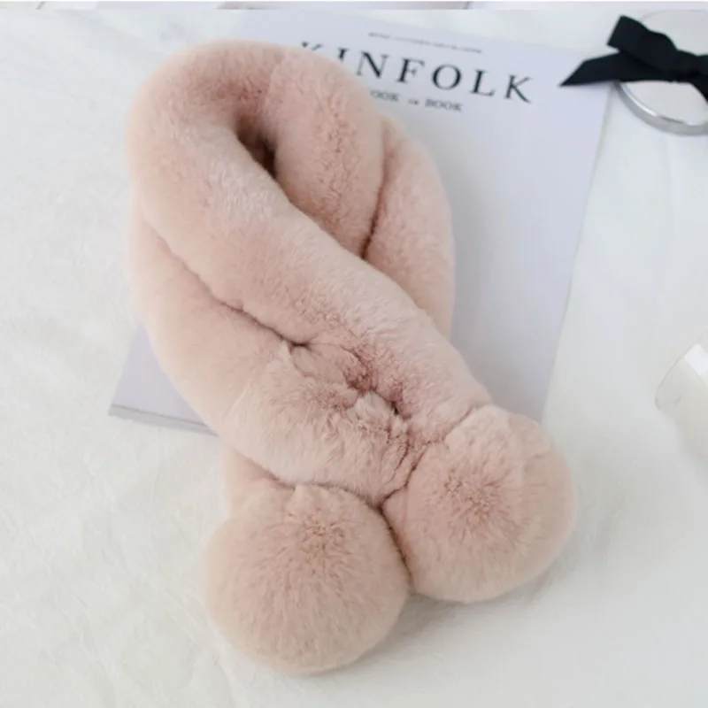 Rabbit Real Fur Winter Scarf Women Luxury Ladies Woman 2021 Warm Knitted Scarves Light Brown Scarfs With Fur Fashionable Scarfs