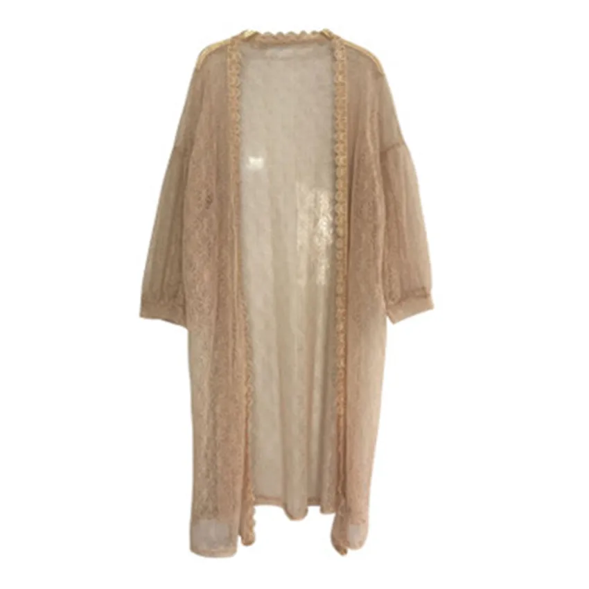 Cardigan mi-long en dentelle pour femmes, vêtements de Protection solaire, Sexy, ajouré, chemises Blusas WZ811