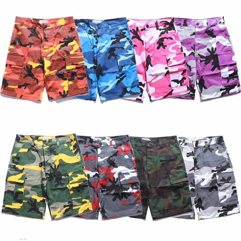 

High Level Pure Cotton Summer Fashion Men Women Cargo Camouflage Shorts Camo Hip Hop Streetwear Pink Purple Yellow Orange Blue