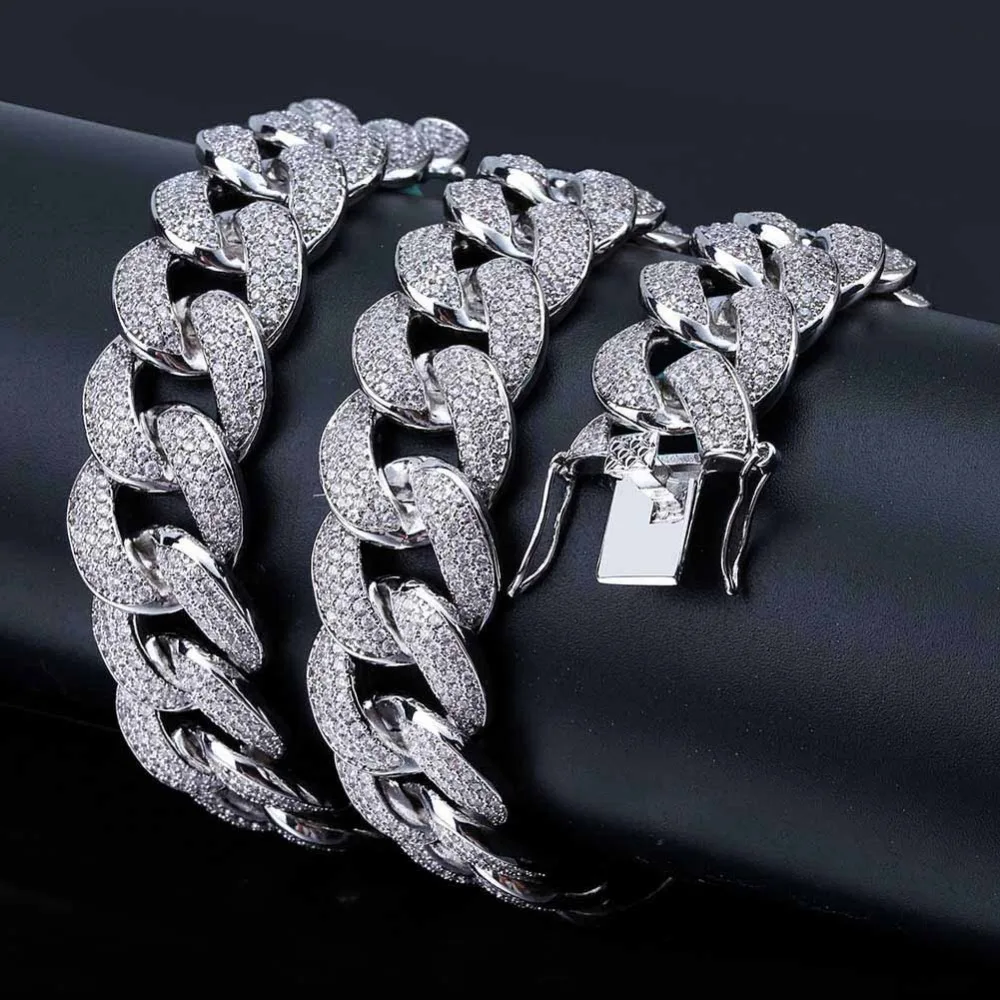 Hip hop Mens Miain Curb Cuban Chain Necklace Bling Iced Out Fully Cz Necklace Luxury Box Clasp Chain Jewelry Drop Shopping 18mm