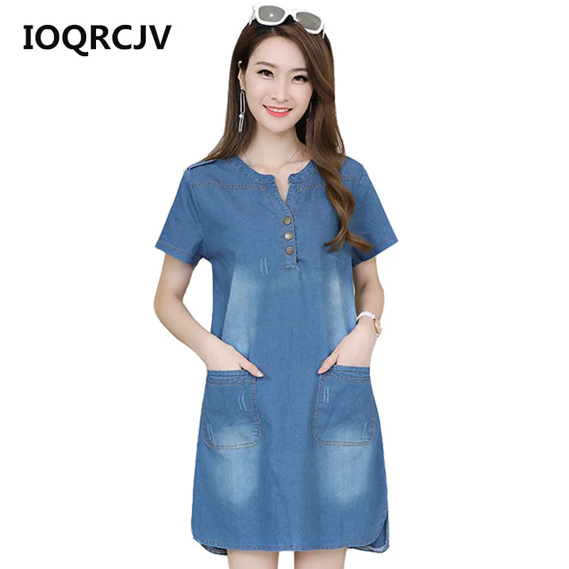 Summer Women\'s Jeans Dress 2022 Casual Fashion Slim Short Sleeve Denim Dress V Neck Cowboy Dress Vestidos S-5XL R107
