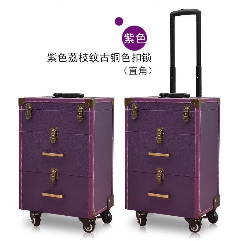 New Nail tattoo Rolling luggage bag girls multifunction trolley suitcase Women multilayer high quality cosmetic case with wheel