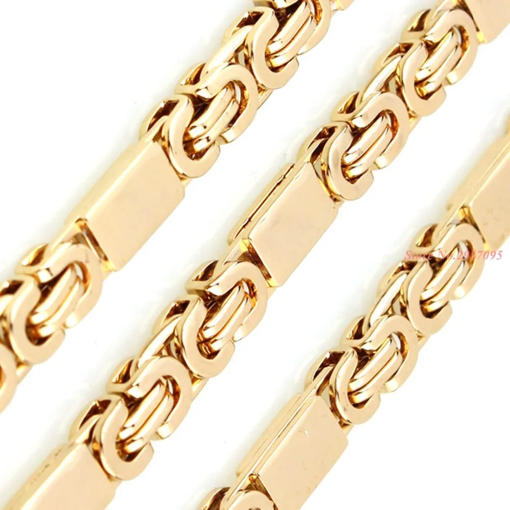 6mm Wide Any Length Gold Color Byzantine Stainless Steel Necklace Boys Mens Chain Necklace Fashion Jewelry
