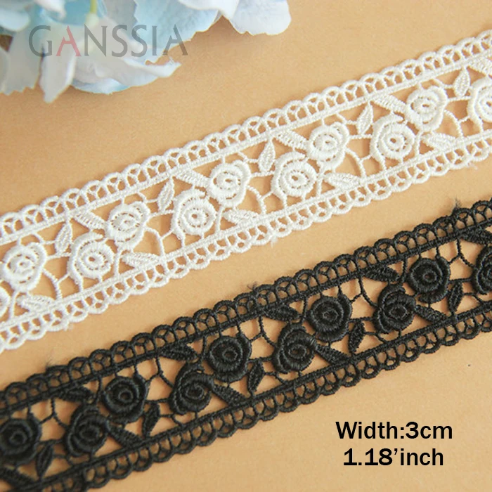 1yard Width:3cm （1.20“） High Quality Lace Rose Hollowed Out Water Soluble Laces Embellish for Cloth Embroidered (ss-422)