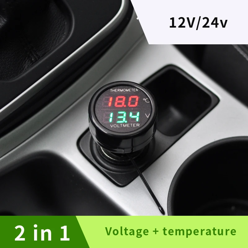 Digital Auto DC 12V 24V Car Thermometer Voltmeter 2 In 1 Temperature Voltage Monitor Red Blue LED Dual Display battery voltage