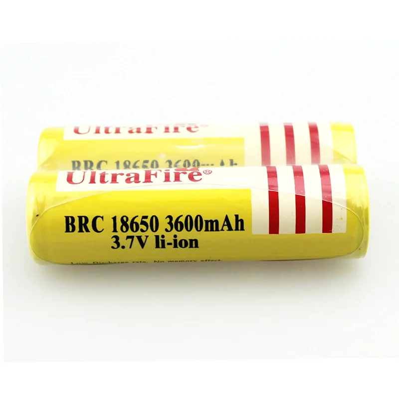 U-F BRC 18650 3.7V 3600mAh Battery with Protected PCB Power Source for LED Flashlight (1 pair)