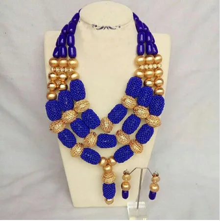 2017 Red African Beads Jewelry Set Wedding Elegant Gold Statement Necklace Earrings Set Bridesmaid Gift Lady Jewelry Set ABH543