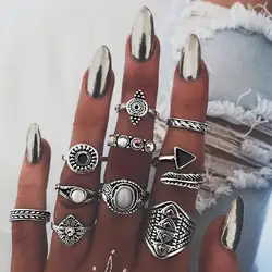 Meyfflin Vintage Knuckle Ring Set for Women Fashion Anel Aneis Bague Femme Stone  Midi Finger Rings Boho Jewelry 10pcs/Set