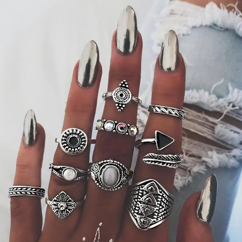 Meyfflin Vintage Knuckle Ring Set for Women Fashion Anel Aneis Bague Femme Stone  Midi Finger Rings Boho Jewelry 10pcs/Set