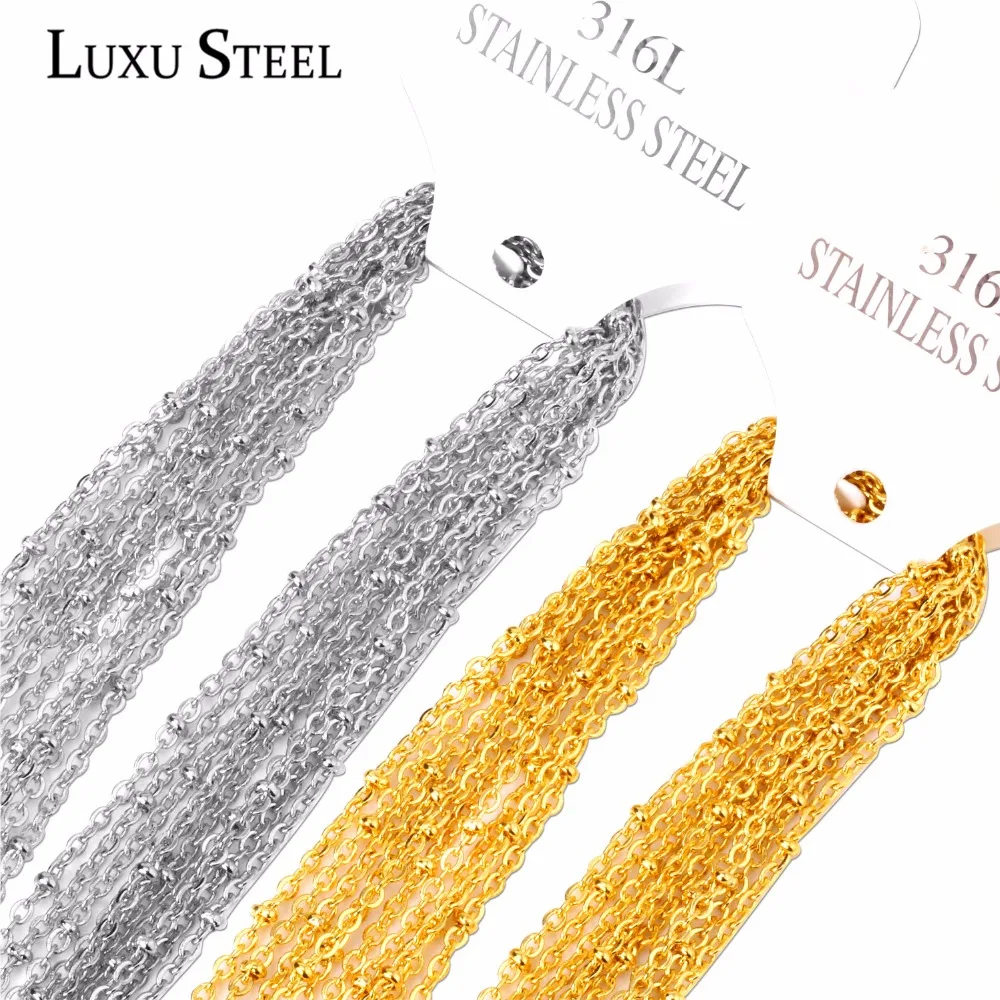 LUXUSTEEL 2mm Golden Color Beaded Rolo Link Chain Necklaces For Women/Men 316L Stainless Steel Wholesale Jewelry Gift 10pcs/lot