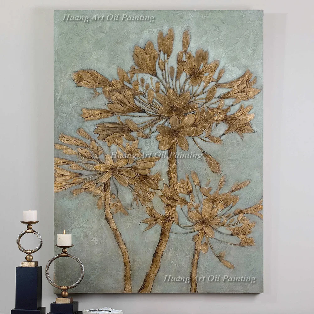 

Canvas Painting By Skill Painter Hand Painted Oil Painting for Wall Decor Modern Gold Flowers Wall Painting Beautiful Flower